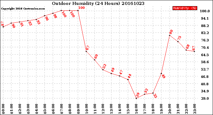 Milwaukee Weather Outdoor Humidity<br>(24 Hours)