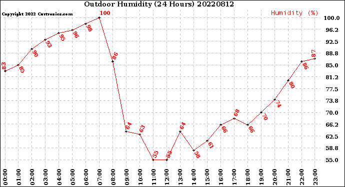 Milwaukee Weather Outdoor Humidity<br>(24 Hours)