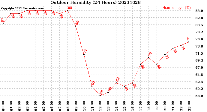 Milwaukee Weather Outdoor Humidity<br>(24 Hours)